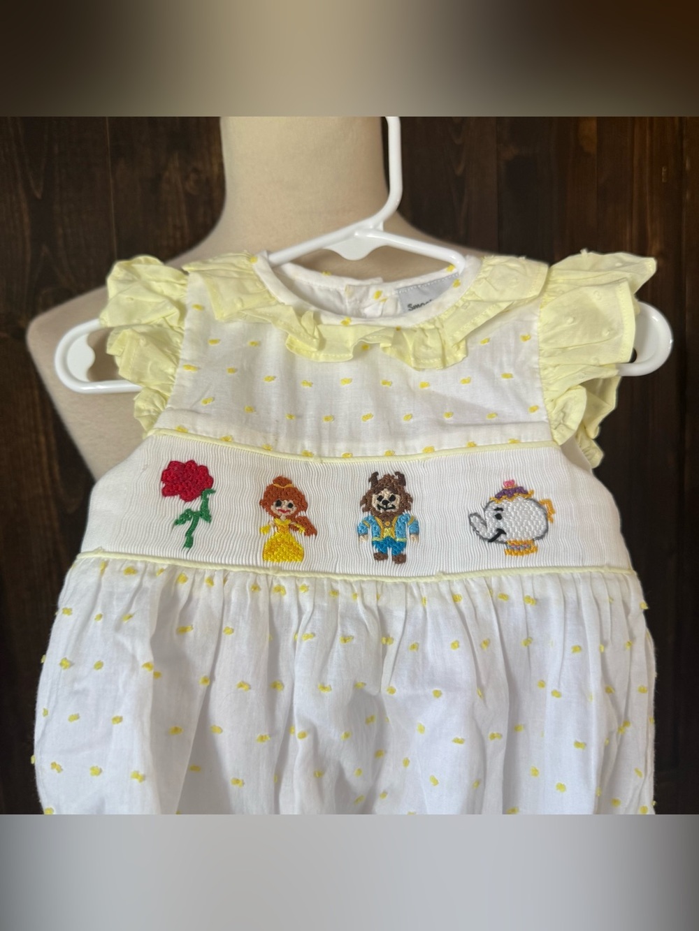 Girls Smocked Honey Princess Beauty & The Beast Smocked Bubble Romper 6 Months